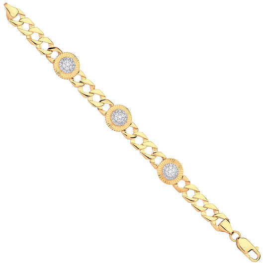 Y/G Cz Round Charm Baby/Ladies Curb Bracelet