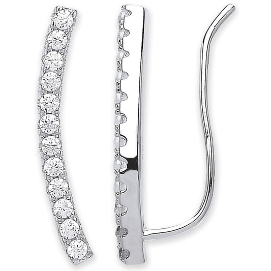 Boucles d'oreilles à clip en forme d'arc en argent avec zircone cubique