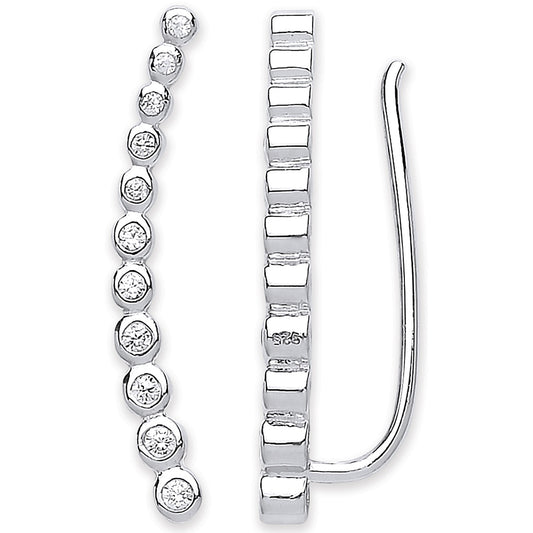 Silver Arc-shaped Ear Hook Rubover Cz Ear Clip Earrings