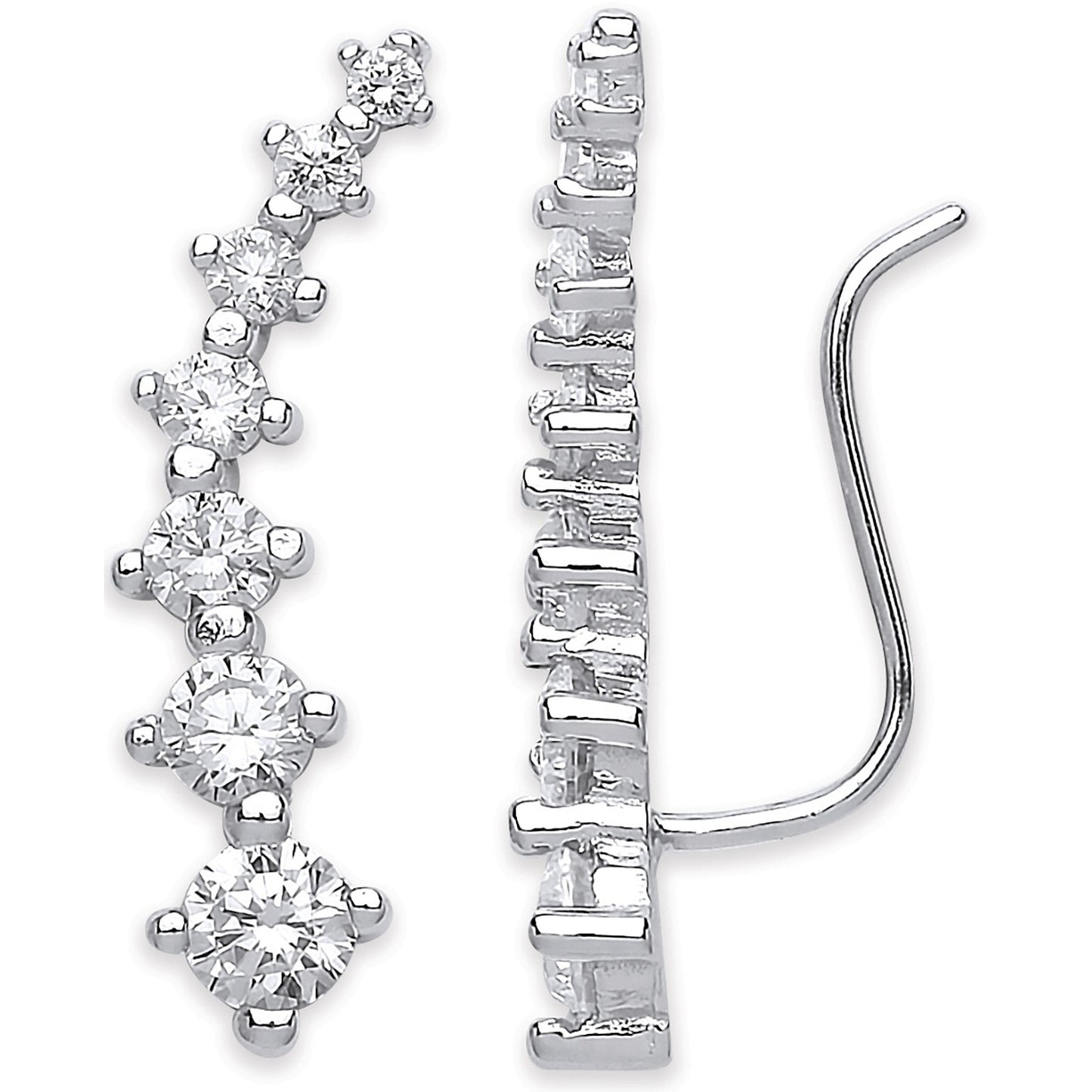 Silver Arc-shaped Ear Hook Claw Set Cz Ear Clip Earrings