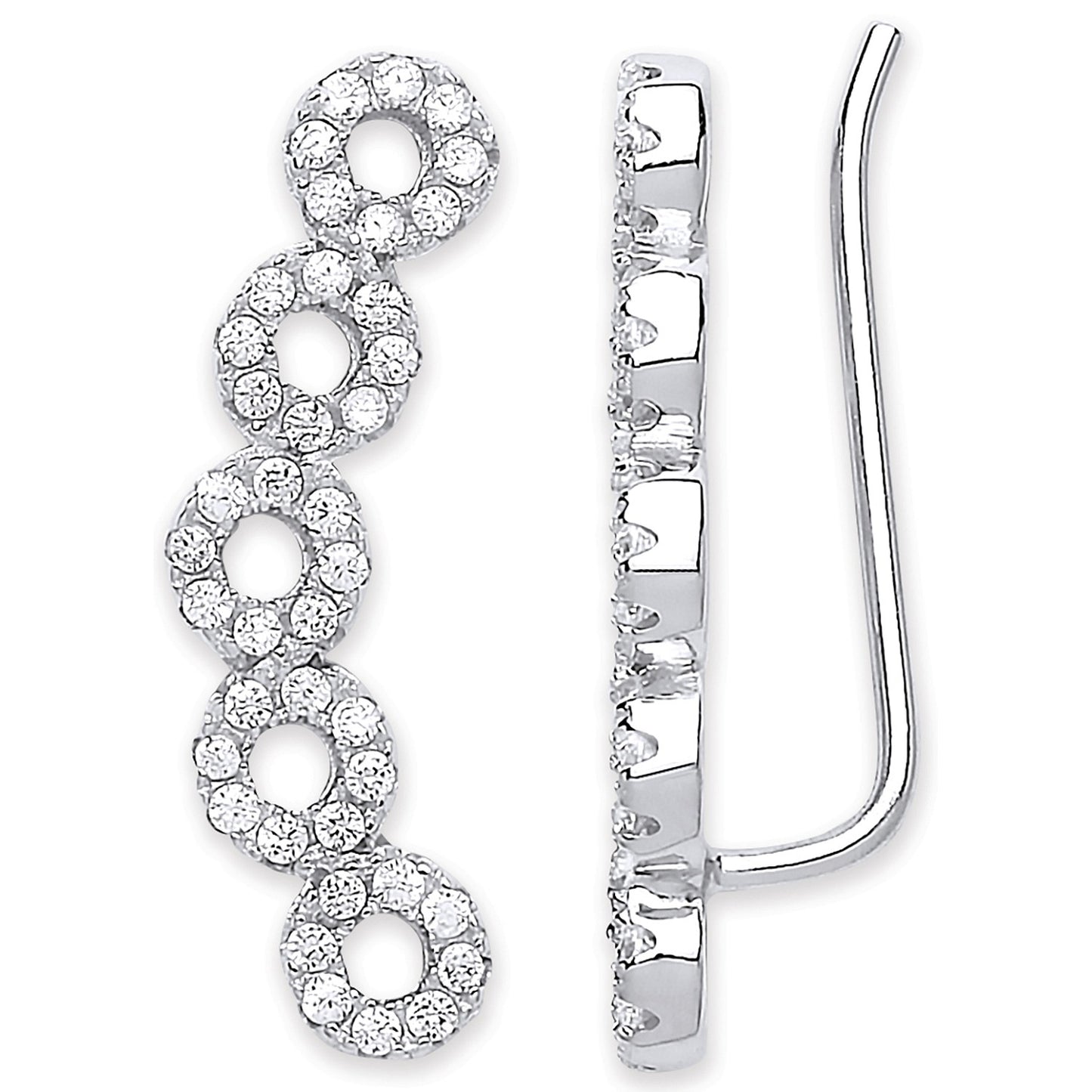 Boucles d'oreilles à clip en forme d'arc en argent avec cercles en zircone cubique