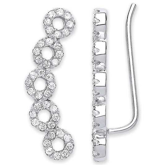 Silver Arc-shaped Ear Hook Cz Circles Ear Clip Earrings