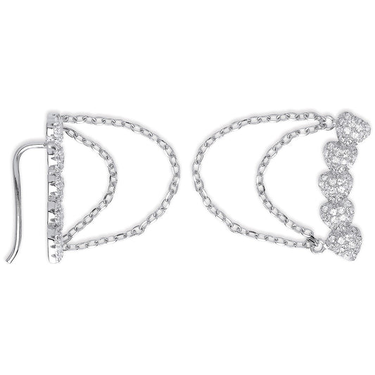 Boucles d'oreilles à clip en forme d'arc en argent avec zircone cubique et chaîne