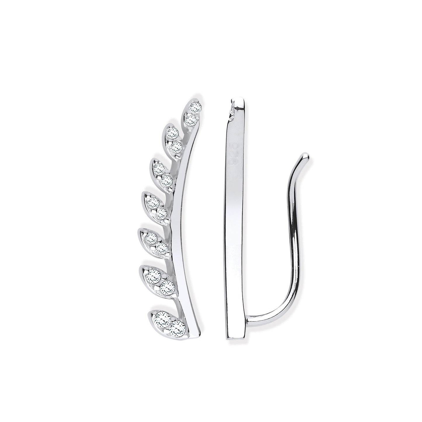 Silver CZ Half Leaf Earcuff, Crawler, Earrings