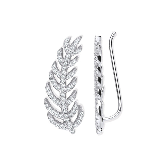 Boucles d'oreilles en argent et zircon cubique avec feuille d'orge